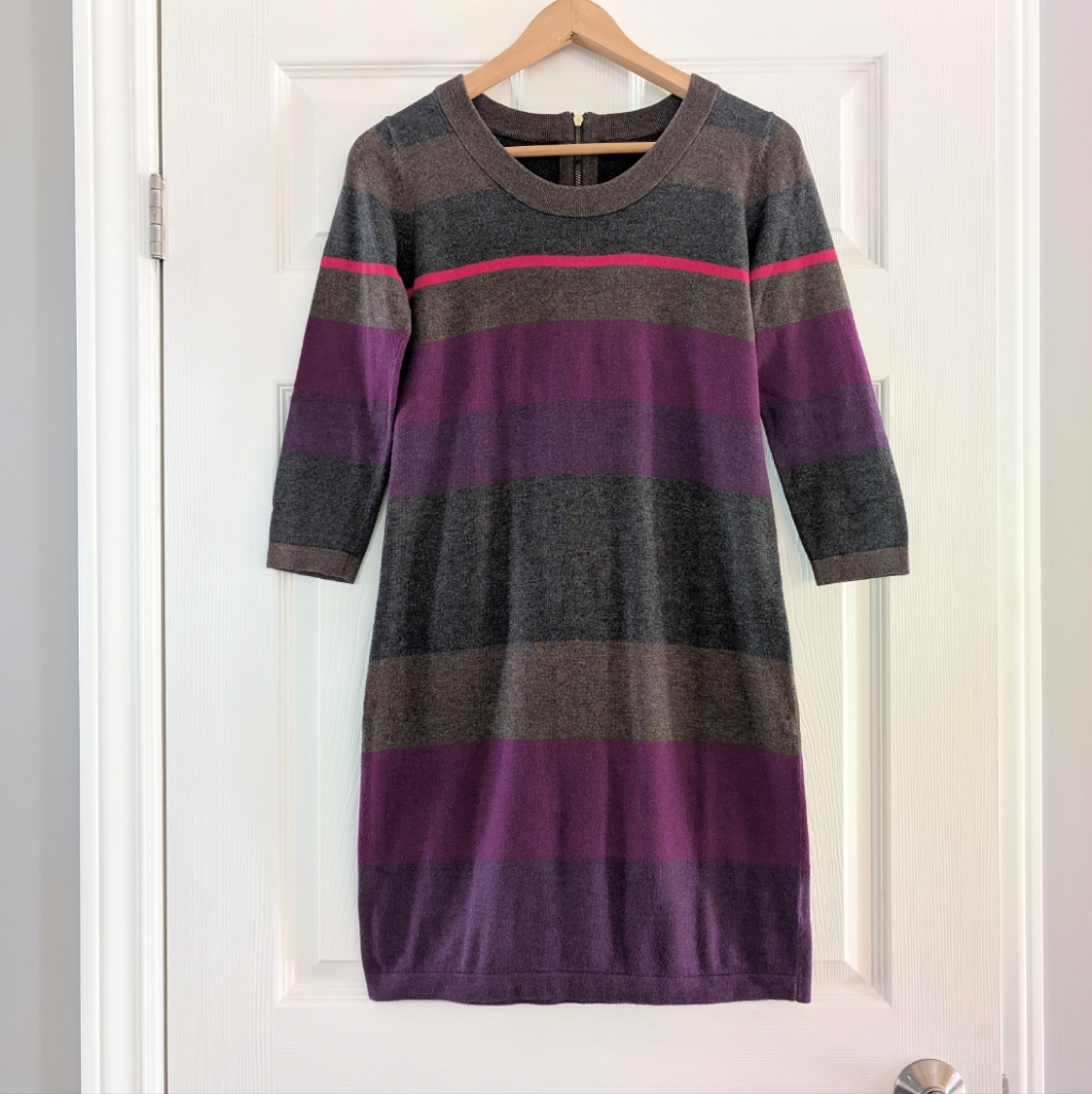 Gap Mini Sweater Dress Brown Purple Striped Size Xs